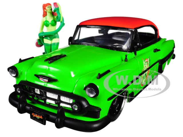 1953 Chevrolet Bel Air Green and Red Top with Poison Ivy Diecast Figure "DC Comics Bombshells" Series 1/24 Diecast Model Car by Jada diecast model