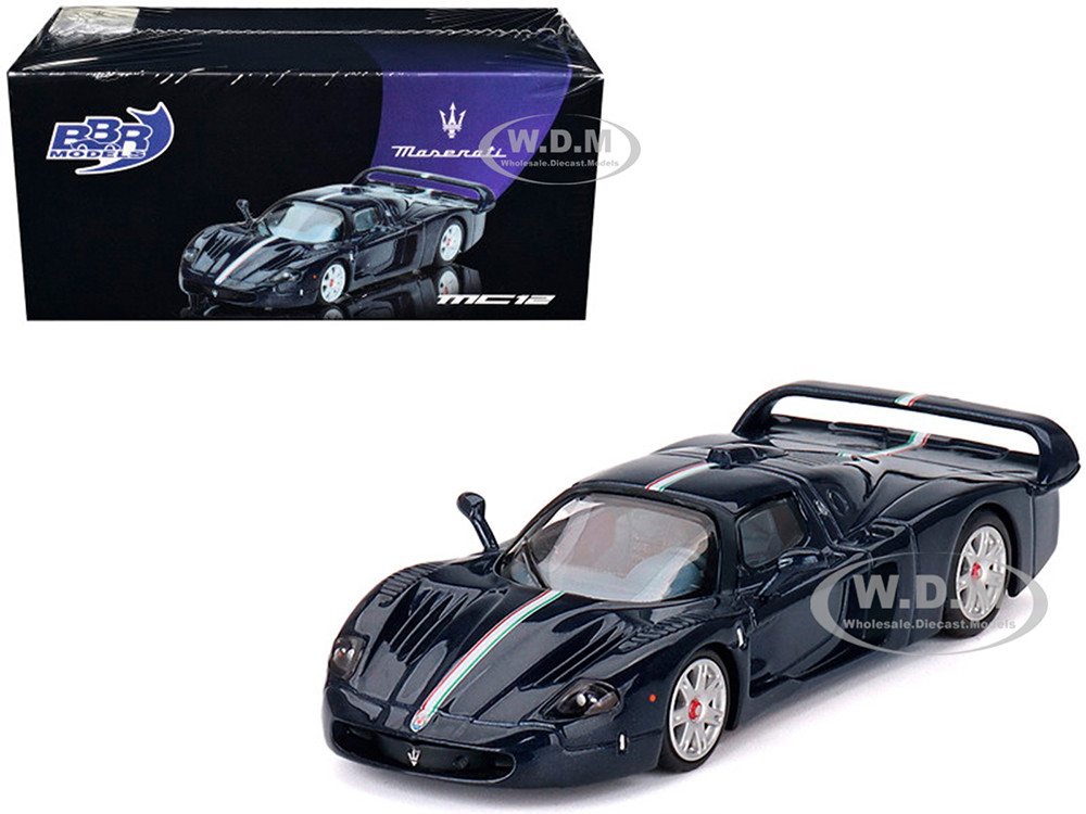Maserati MC12 Stradale Blue Metallic with White Stripe 1/64 Diecast Model Car by BBR diecast model