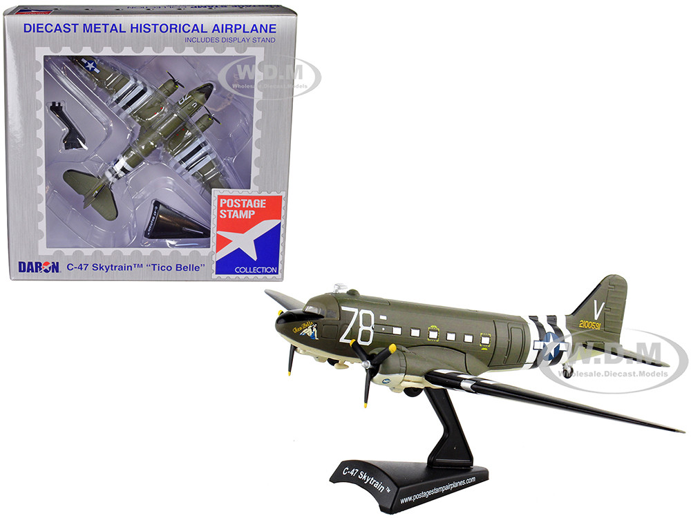 Douglas C-47 Skytrain Transport Aircraft "Tico Belle, 82nd Airborne Division, D-Day" (1945) United States Army Air Forces 1/144 Diecast Model Airplane by Postage Stamp diecast model