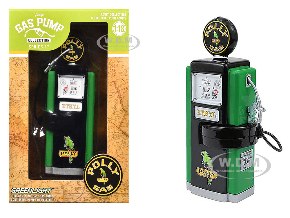 1948 Wayne 100-A Gas Pump "Polly Gas" Black and Green "Vintage Gas Pumps" Series 17 1/18 Diecast Replica by Greenlight diecast model