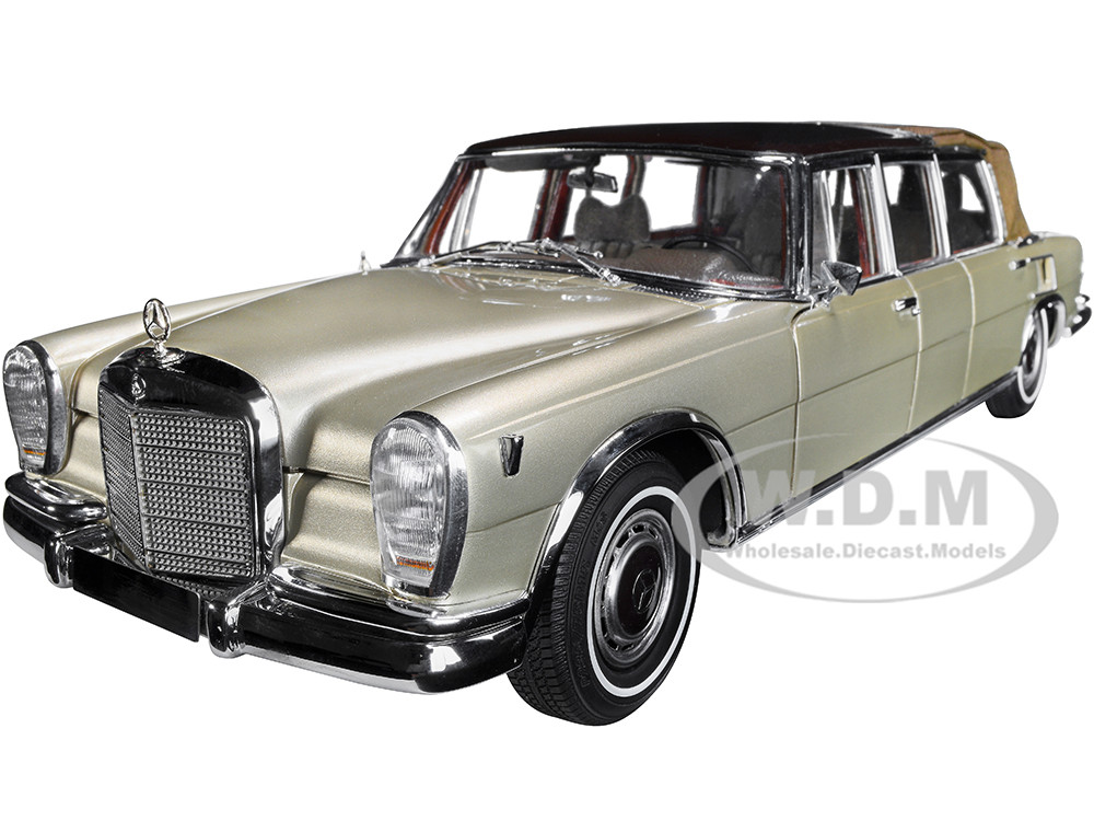 1965-1981 Mercedes Benz 600 Pullman (W100) Landaulet Limousine Convertible with Functional Softtop Gold Limited Edition to 800 pieces Worldwide 1/18 Diecast Model Car by CMC diecast model