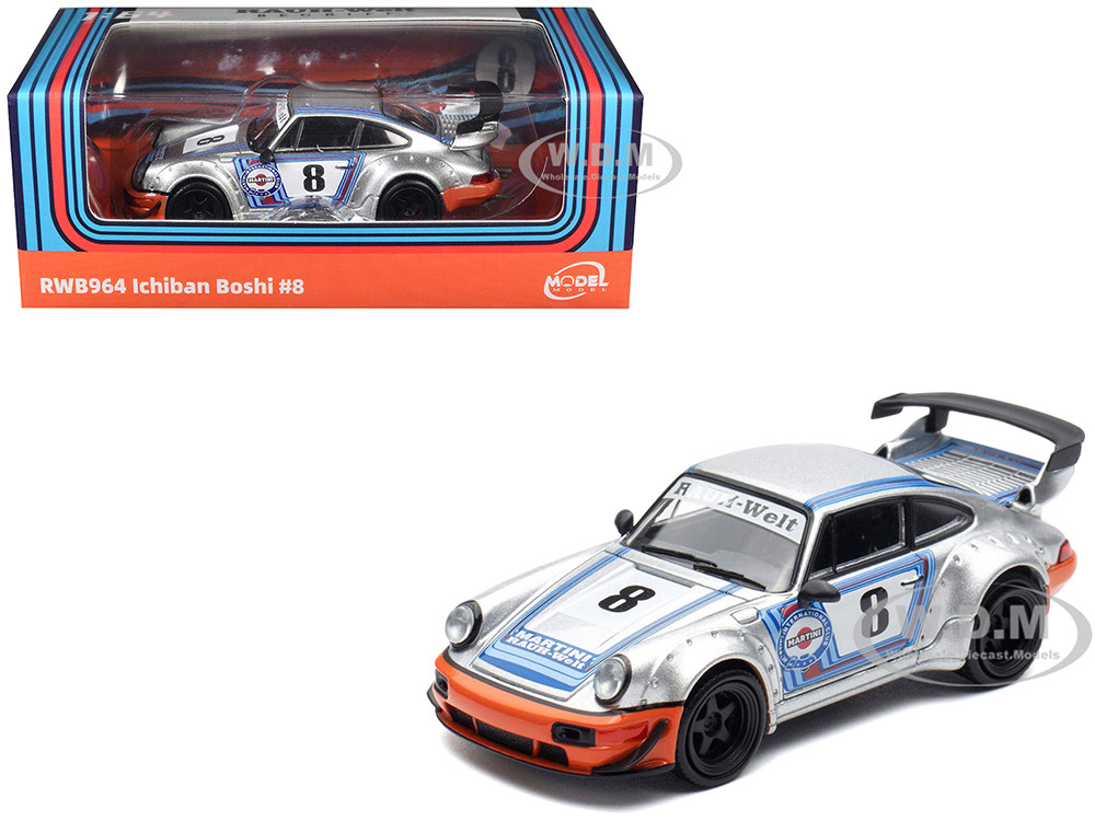 RWB 964 #8 "Ichiban Boshi - Martini Racing" Silver Metallic with Stripes 1/64 Diecast Model Car by Model Model diecast model
