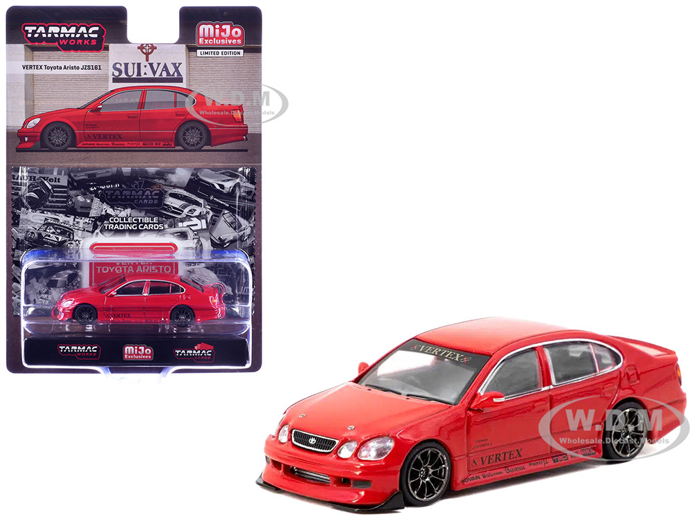 Toyota Vertex Aristo JZS161 RHD (Right Hand Drive) Red with Tarmac Cards "Global64" Series 1/64 Diecast Model by Tarmac Works diecast model