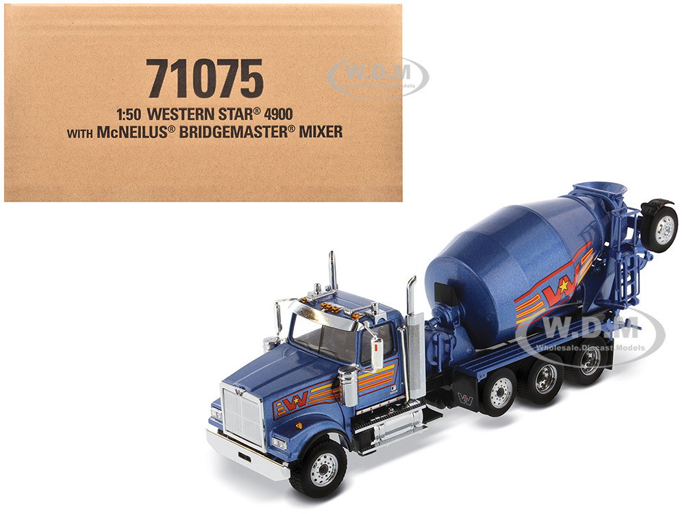 Western Star 4900 with Bridgemaster McNeilus Mixer Blue Metallic "Transport Series" 1/50 Diecast Model by Diecast Masters diecast model