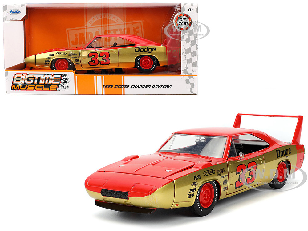 1969 Dodge Charger Daytona #33 Red and Gold Metallic with Graphics "Bigtime Muscle" Series 1/24 Diecast Model Car by Jada diecast model