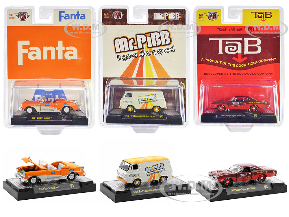 "Sodas" Set of 3 pieces Release 25 Limited Edition to 6250 pieces Worldwide 1/64 Diecast Model Cars by M2 Machines diecast model