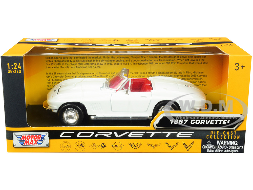 1967 Chevrolet Corvette C2 Convertible White with Red Interior "History of Corvette" Series 1/24 Diecast Model Car by Motormax diecast model