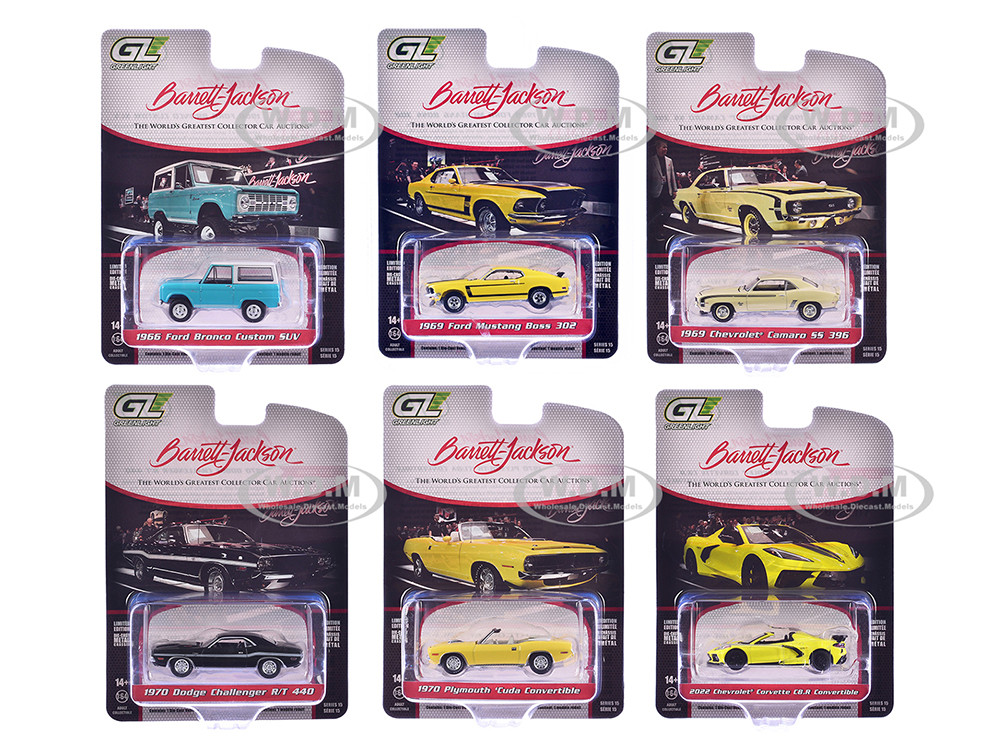 "Barrett-Jackson" Series 15 Set of 6 Cars 1/64 Diecast Model Cars by Greenlight diecast model