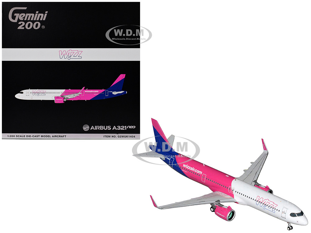 Airbus A321neo Commercial Aircraft "Wizz Air" (G-WUNB) White and Pink with Purple Tail "Gemini 200" Series 1/200 Diecast Model Airplane by GeminiJets diecast model