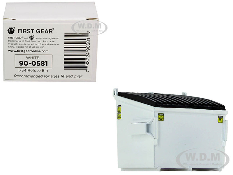 Refuse Trash Bin White 1/34 Diecast Model by First Gear diecast model