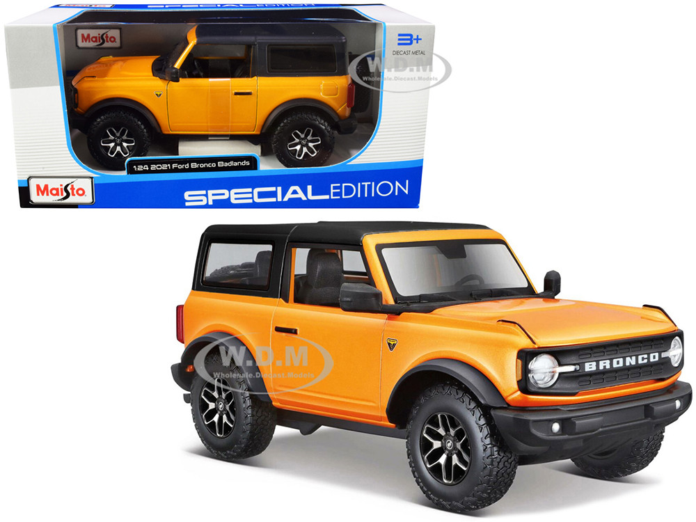 2021 Ford Bronco Badlands Orange Metallic with Black Top "Special Edition" 1/24 Diecast Model Car by Maisto diecast model