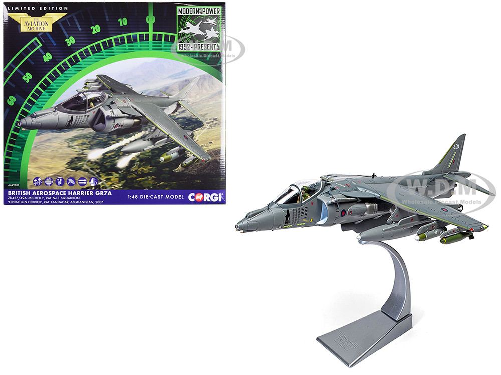 British Aerospace Harrier GR7A Aircraft "Michelle, RAF No.1 Squadron, Operation Herrick, RAF Kandahar, Afghanistan" (2007) Royal Air Force "The Aviation Archive" Series 1/48 Diecast Model by Corgi diecast model