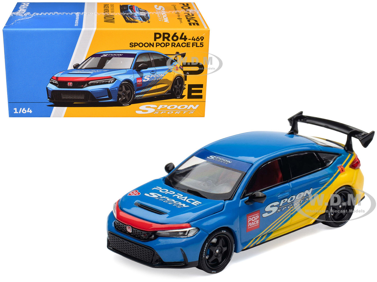 Honda Civic Type R FL5 "Spoon Sports" Blue and Yellow "Tokyo Auto Salon - Hong Kong 2025" 1/64 Diecast Model Car by Pop Race diecast model