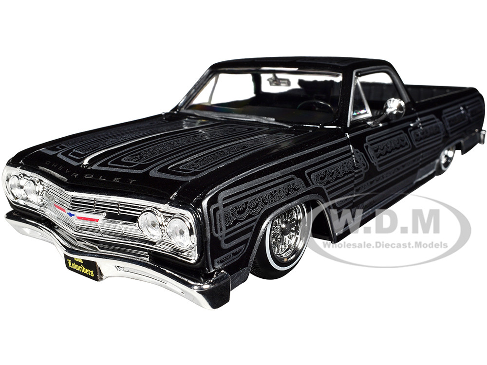 1965 Chevrolet El Camino Lowrider Black Metallic with Silver Graphics "Lowriders" Series 1/25 Diecast Model Car by Maisto diecast model