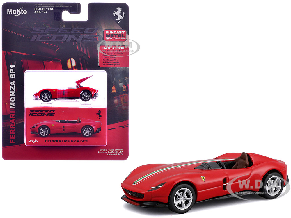Ferrari Monza SP1 Red with Italian Flag Stripes "Speed Icons" Series 1/64 Diecast Model Car by Maisto diecast model
