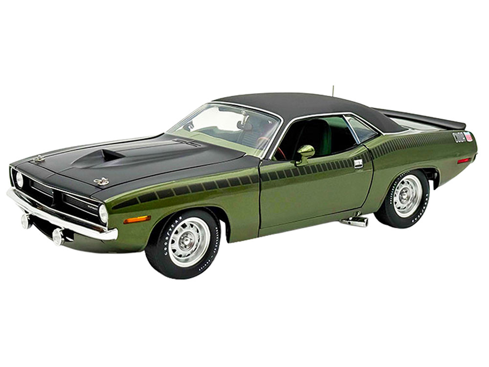 1970 Plymouth AAR Cuda Ivy Green Metallic with Black Stripes and Black Vinyl Top with Green Interior Limited Edition to 448 pieces Worldwide 1/18 Diecast Model Car by ACME diecast model