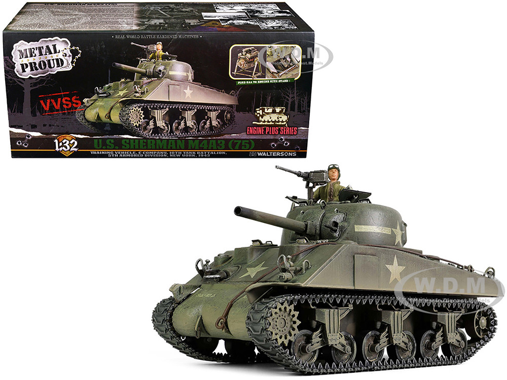 Sherman M4A3 (75) Medium Tank U.S. "Training vehicle, C Company, 10th Tank Battalion, 5th Armored Division, New York" (1943) "Engine Plus" Series 1/32 Diecast Model by Metal Proud diecast model