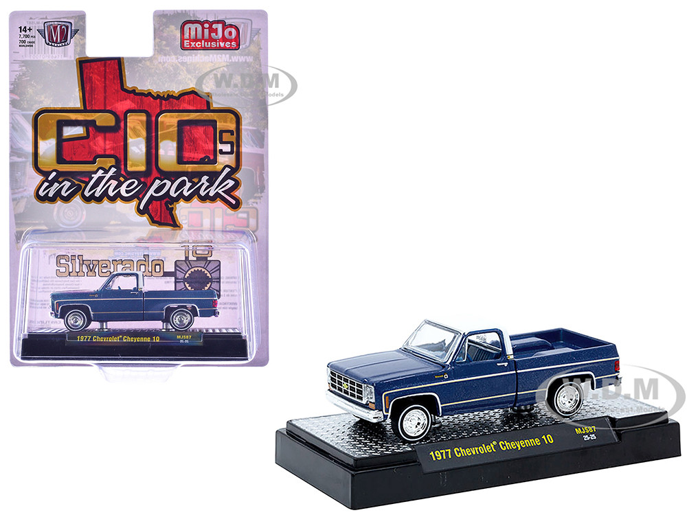 1977 Chevrolet Cheyenne 10 Pickup Truck Blue Metallic with White Top and Blue Interior Limited Edition to 7700 pieces Worldwide 1/64 Diecast Model Car by M2 Machines diecast model