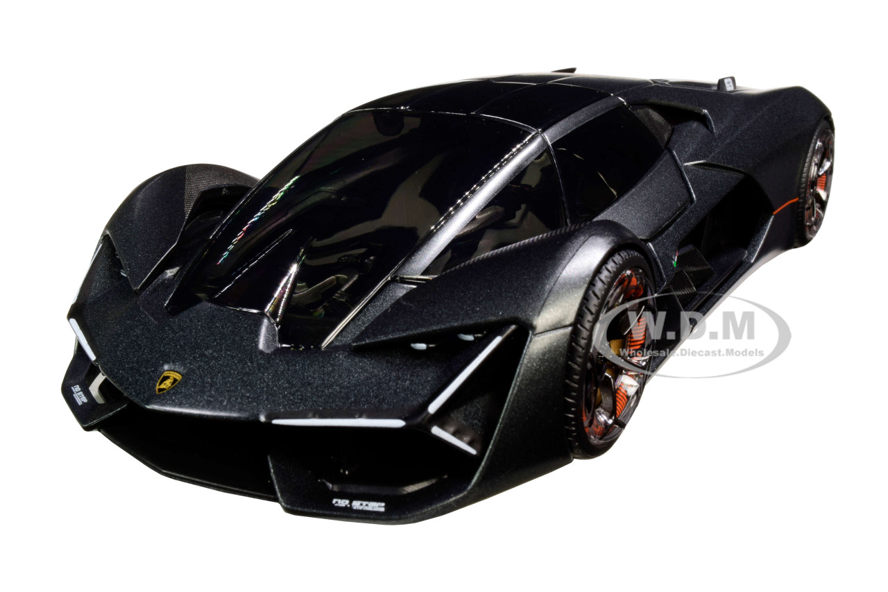 Lamborghini Terzo Millennio Dark Gray Metallic with Black Top and Carbon Accents 1/24 Diecast Model Car by Bburago diecast model