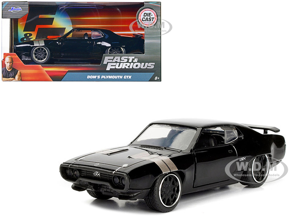 Dom's Plymouth GTX Black with Silver Stripes Fast & Furious F8 "The Fate of the Furious" Movie 1/32 Diecast Model Car by Jada diecast model