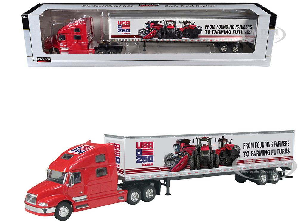 Volvo 770 Sleeper Cab with Trailer "Case IH - USA 250 Years" Red 1/64 Diecast Model by SpecCast diecast model