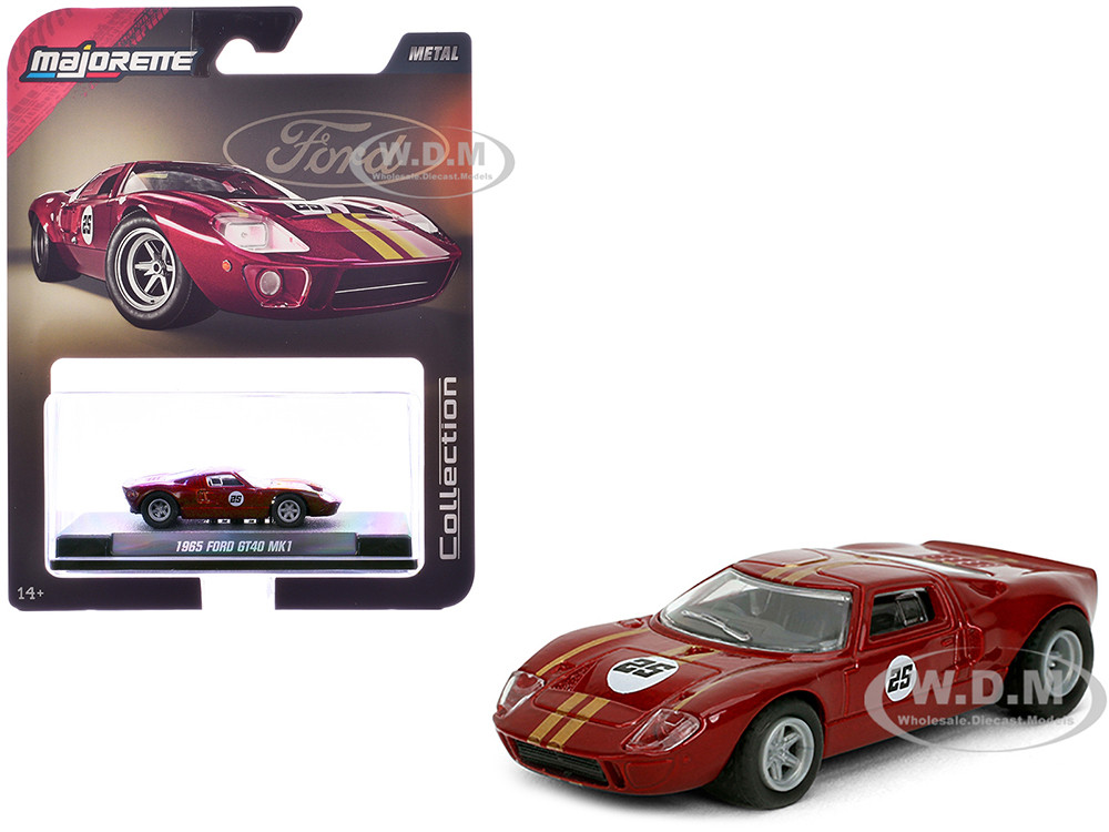 1965 Ford GT40 MK1 #25 Red Metallic with Gold Stripes "Collection" Series 1/64 Diecast Model Car by Majorette diecast model