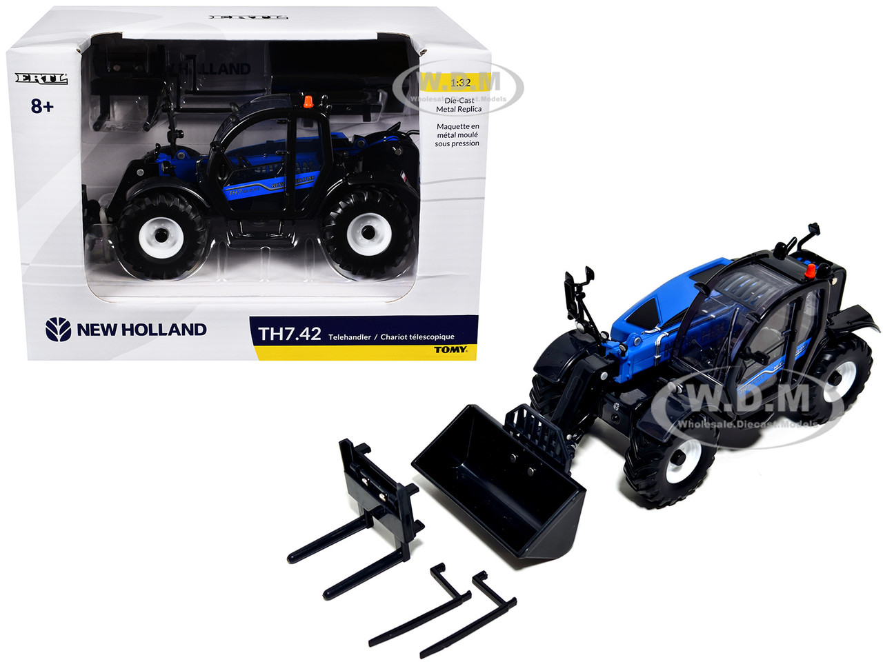 New Holland TH7.42 Telehandler Blue with Extra Tools 1/32 Diecast Model by ERTL TOMY diecast model