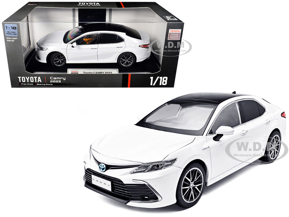 2023 Toyota Camry Hybrid White Metallic with Black Top 1/18 Diecast Model Car by Heimanba diecast model