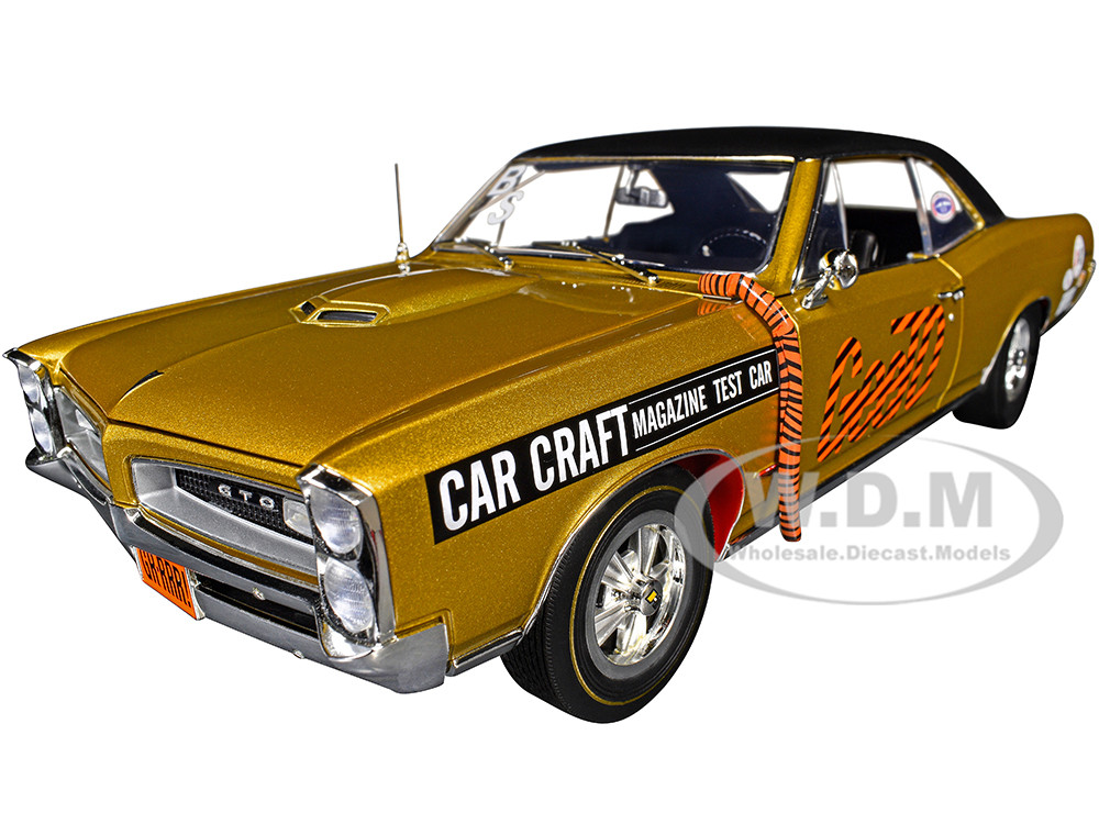 1966 Pontiac GTO "Car Craft Magazine Test Car" Gold Metallic with Black Top and Graphics Limited Edition to 300 pieces Worldwide 1/18 Diecast Model Car by ACME diecast model