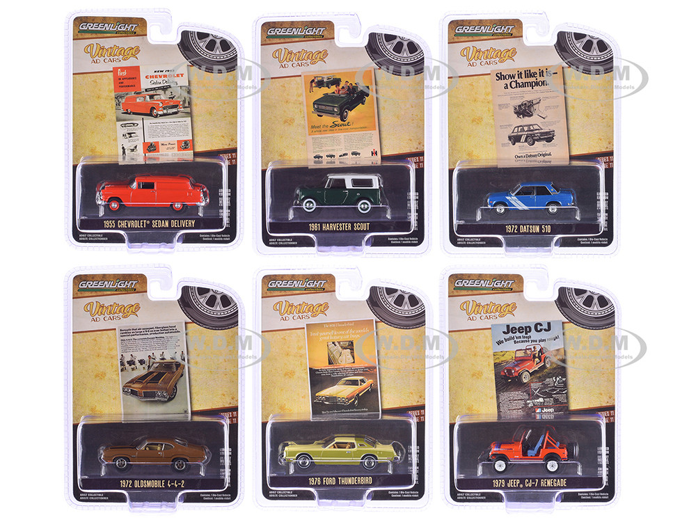 "Vintage Ad Cars" Series 11 Set of 6 pieces 1/64 Diecast Model Cars by Greenlight diecast model