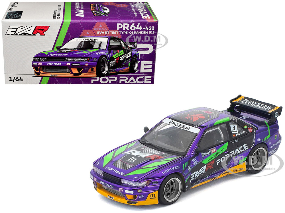 Pandem S13 RHD (Right Hand Drive) "EVA RT Test Type-01" Purple Metallic with Graphics 1/64 Diecast Model Car by Pop Race diecast model