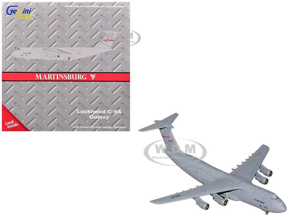 Lockheed C-5A Galaxy Transport Aircraft "Martinsburg Air Force Base" United States Air Force (68-0222) Gray "Gemini Macs" Series 1/400 Diecast Model Airplane by GeminiJets diecast model
