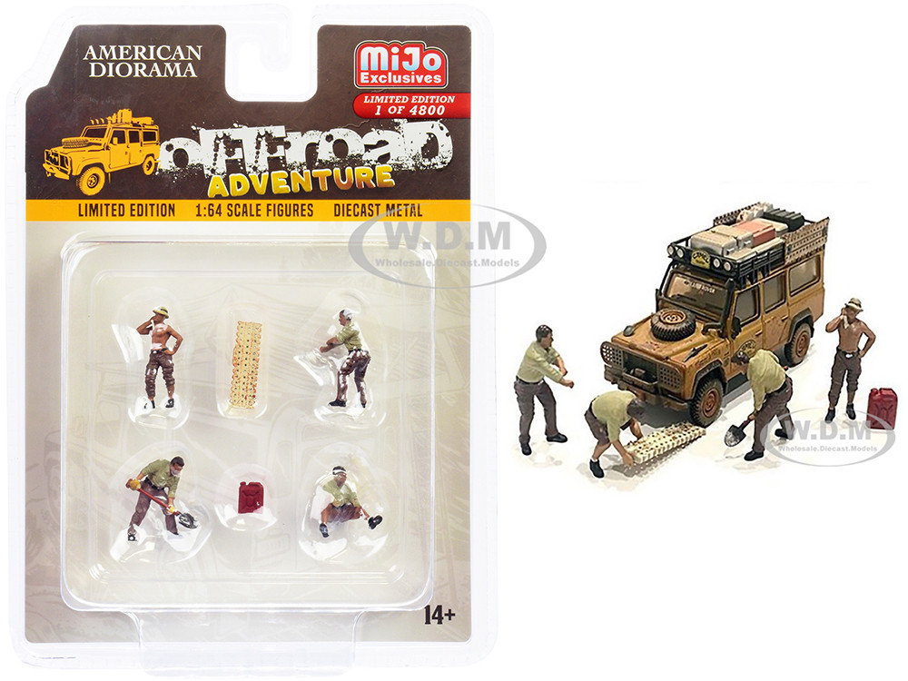 "Off-Road Adventure" 6 piece Diecast Set (4 Male Figurines and 2 Accessories) Limited Edition to 4800 pieces Worldwide for 1/64 Scale Models by American Diorama diecast model