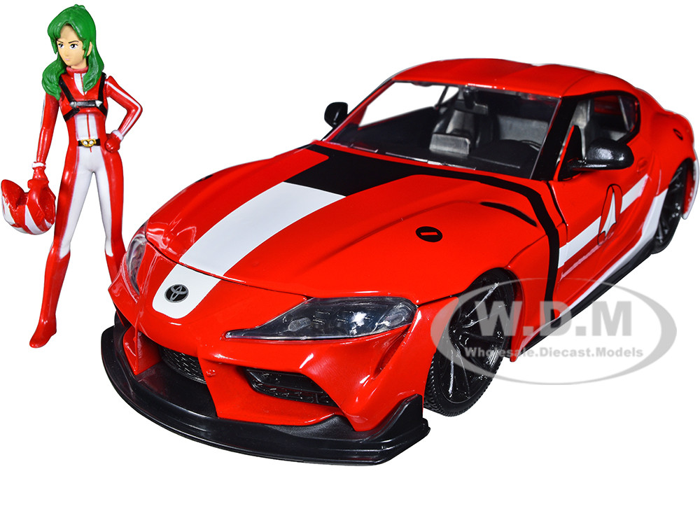 2020 Toyota Supra Red with Graphics and Miriya Sterling Diecast Figurine "Robotech" "Hollywood Rides" Series 1/24 Diecast Model Car by Jada diecast model