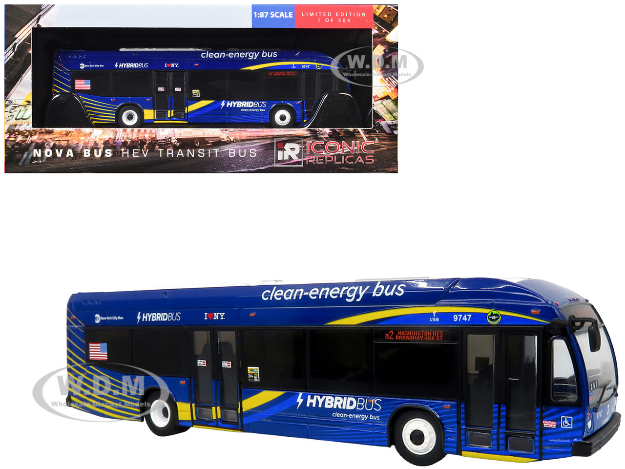 Nova Bus LFSH HEV Hybrid Transit Bus "MTA New York City" Blue with Yellow Graphics Limited Edition to 504 pieces Worldwide 1/87 (HO) Diecast Model by Iconic Replicas diecast model