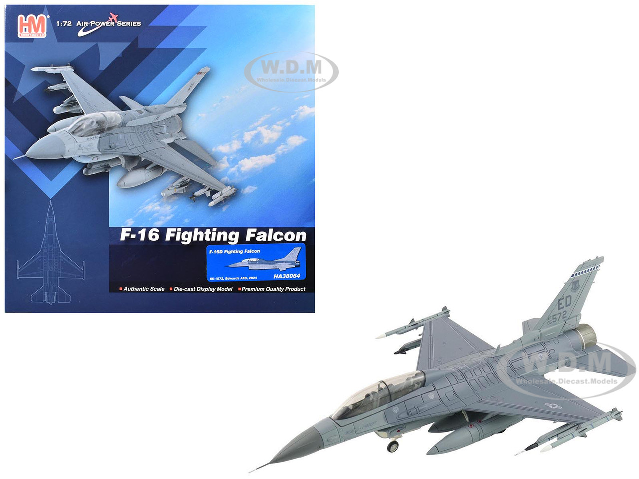 Lockheed F-16D Fighting Falcon Fighter Aircraft "85-1572, Edwards Air Force Base" (2024) United States Air Force "Air Power Series" 1/72 Diecast Model by Hobby Master diecast model
