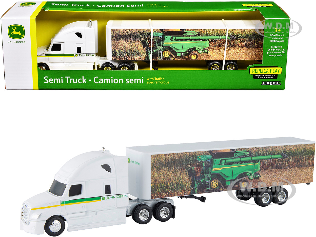 Semi Truck with Trailer "John Deere" White with Green Stripes "Replica Play" 1/64 Diecast Model by ERTL TOMY diecast model