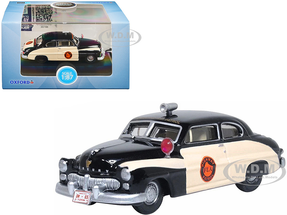 1949 Mercury Monarch Police Black and White "Florida Highway Patrol" 1/87 (HO) Scale Diecast Model Car by Oxford Diecast diecast model