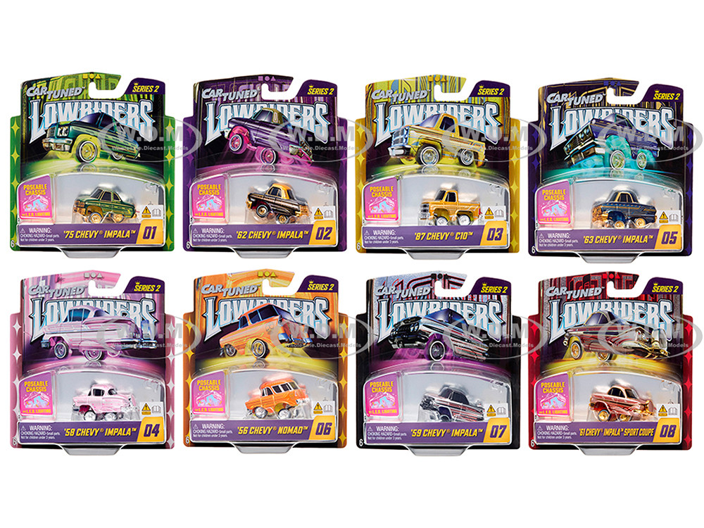 "Lowriders Show Glow" Series 2 Set of 8 Pieces Diecast Model Cars by CarTuned diecast model