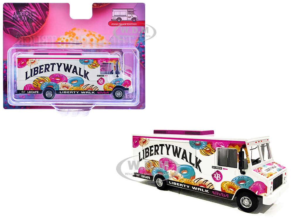Food Truck "The LB Cafe Truck - Liberty Walk" White with Graphics 1/64 Diecast Model by American Diorama diecast model