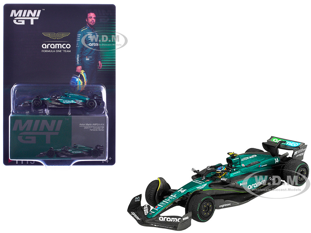 Aston Martin AMR24 #14 Fernando Alonso Formula One F1 "Canadian GP" (2024) Limited Edition 1/64 Diecast Model Car by Mini GT diecast model
