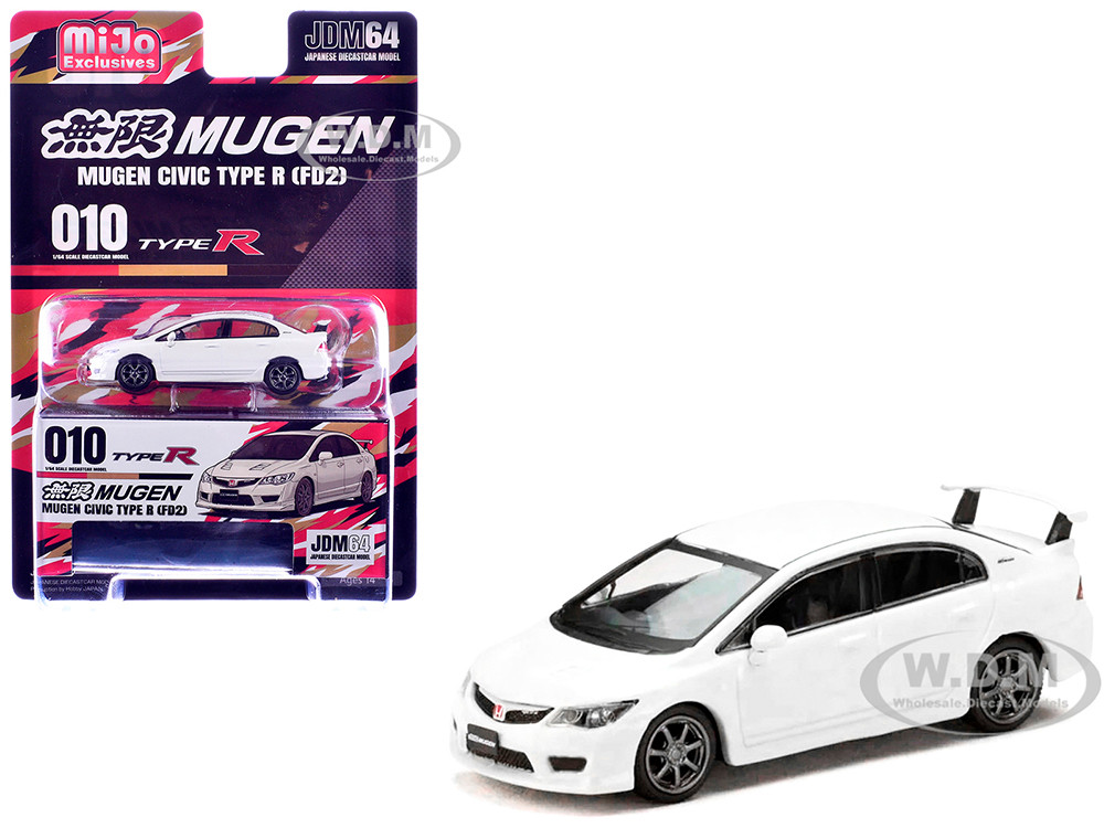 Honda Mugen Civic Type R (FD2) RHD (Right Hand Drive) Championship White "JDM64" Series 1/64 Diecast Model Car by Hobby Japan diecast model