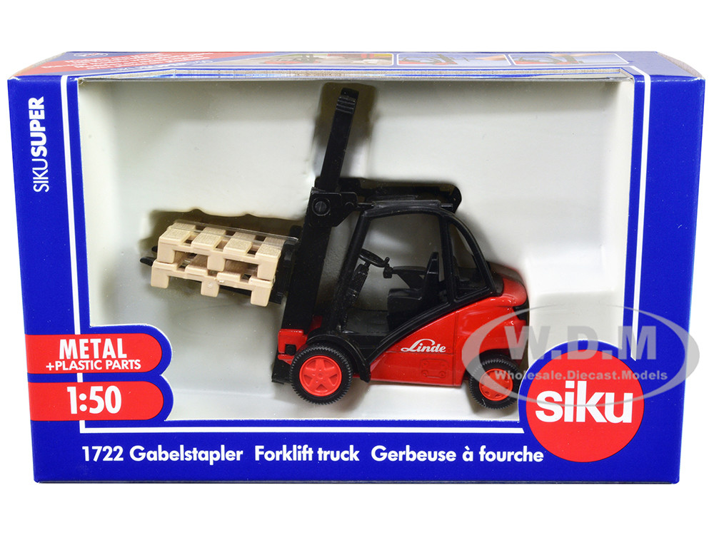 Linde Forklift Truck Red with 2 Pallet Accessories 1/50 Diecast Model by Siku diecast model