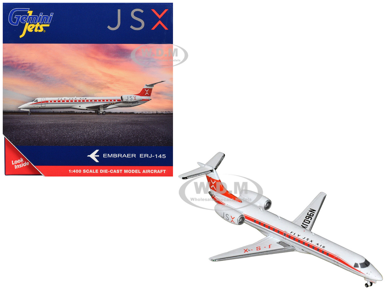 Embraer ERJ-145 Commercial Aircraft "JSX" (N960JX) White with Red Stripes and Tail 1/400 Diecast Model Airplane by GeminiJets diecast model