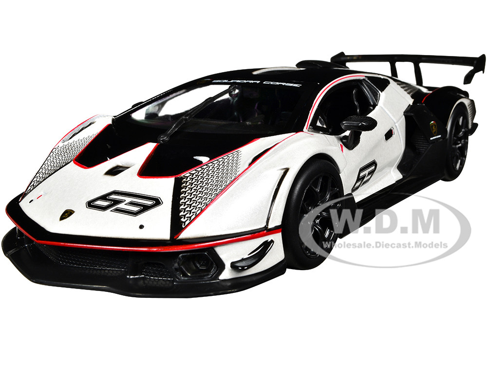 Lamborghini Essenza SCV12 #63 White and Black "Squadra Corse" "Race" Series 1/24 Diecast Model Car by Bburago diecast model