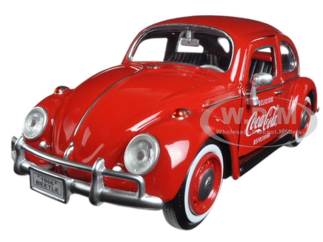 1966 Volkswagen Beetle with Rear Luggage Rack Red with Two Bottle Cases "Coca-Cola" 1/24 Diecast Model Car by Motor City Classics diecast model