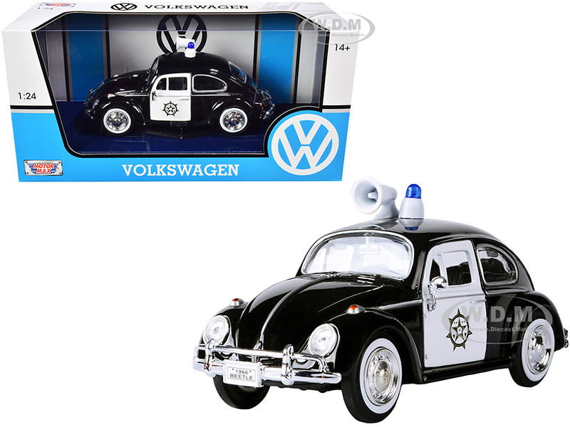 1966 Volkswagen Beetle Police Car Black and White 1/24 Diecast Model Car by Motormax diecast model