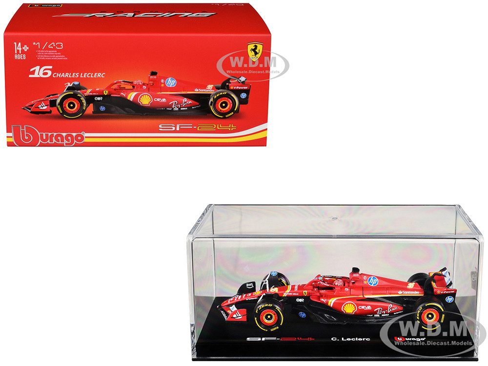 Ferrari SF-24 #16 Charles Leclerc "Formula One F1 World Championship" (2024) with Display Case "Formula Racing" Series 1/43 Diecast Model Car by Bburago diecast model