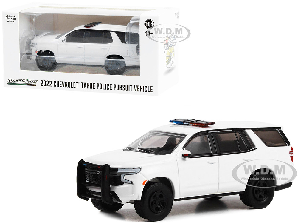 2022 Chevrolet Tahoe Police Pursuit Vehicle (PPV) White with Light Bar "Hot Pursuit" "Hobby Exclusive" Series 1/64 Diecast Model Car by Greenlight diecast model