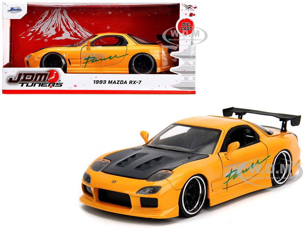 1993 Mazda RX-7 "HKS Power" Yellow with Carbon Hood "JDM Tuners" Series 1/24 Diecast Model Car by Jada diecast model
